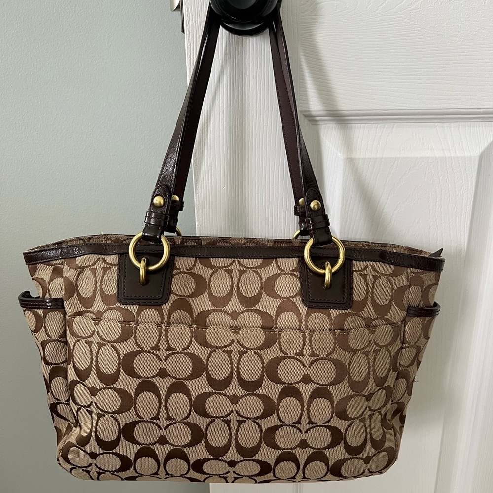 Coach Brown Signature Canvas Tote - Picture 5 of 12